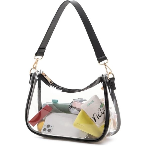 Handbags - Women Clear Black Imported Polyester Leather Zipper Closure Cute Tote Handbag